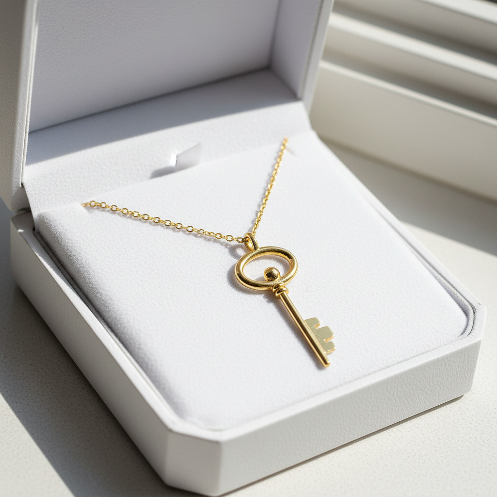 Gold Plated Sterling Silver Key Necklace luxury gift box