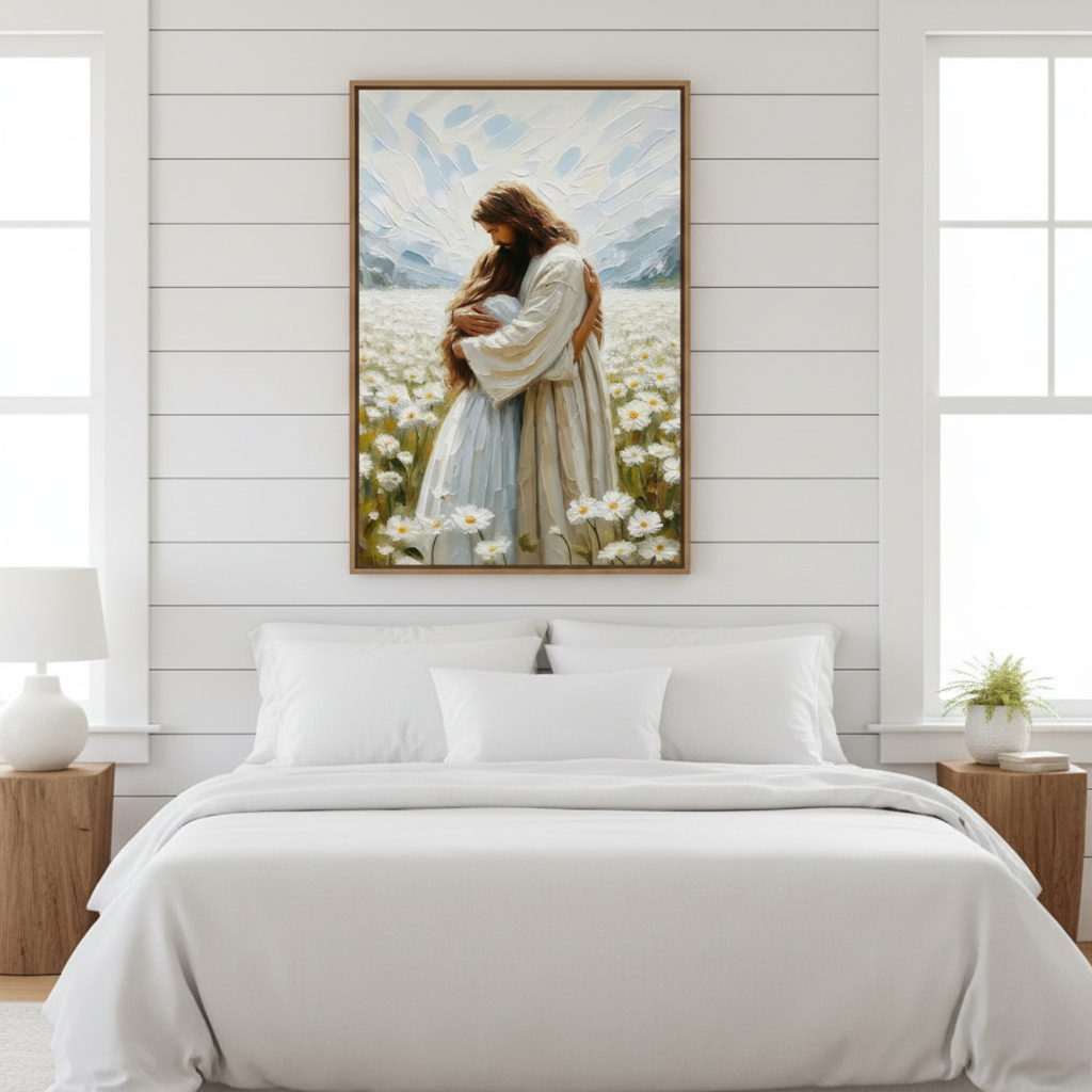Jesus Hugging Girl Canvas Wall Art
