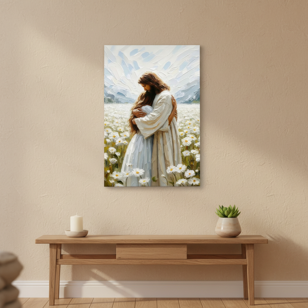 Jesus Hugging Girl Canvas Wall Art