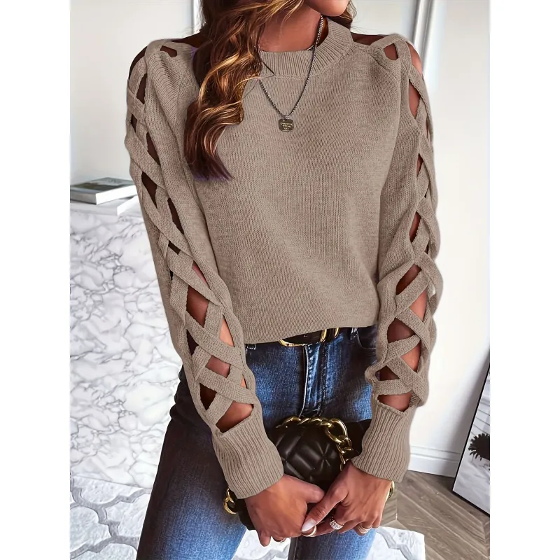 Belinda Crisscross Cutout Sleeve Sweater