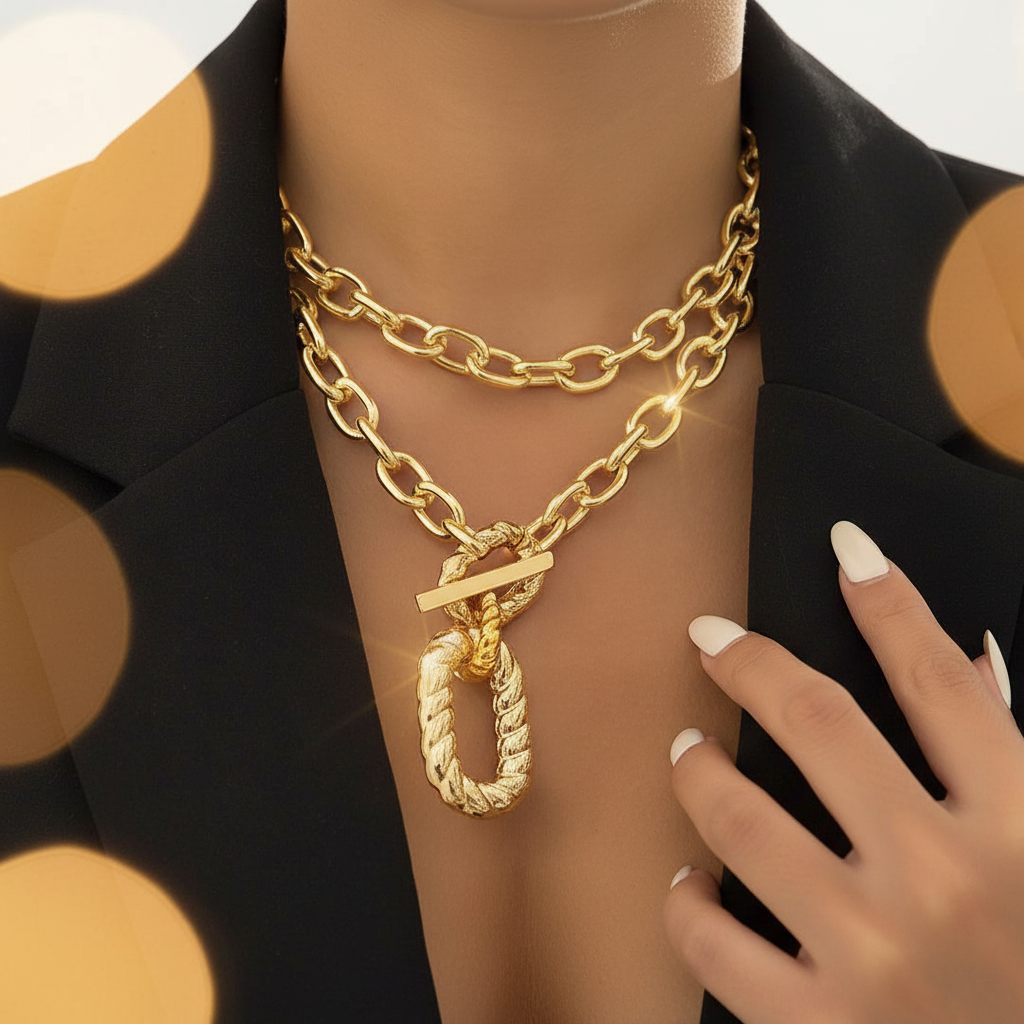 Bold Gold Chain Layered Necklace