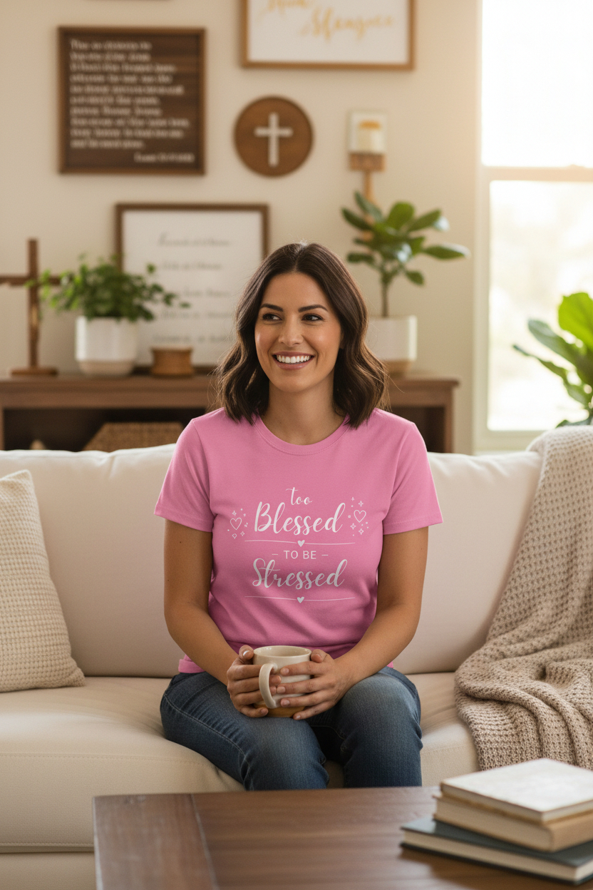 Women's "Too Blessed to Be Stressed" Graphic Cotton T-Shirt - Casual Daily Wear Top for Ladies