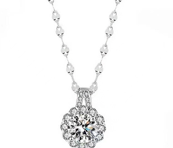 Moissanite S925 Sterling Silver Sunflower Pendant Necklace